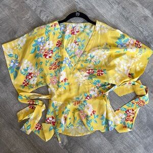 Yumi Kim Yellow Foral Wrap Top